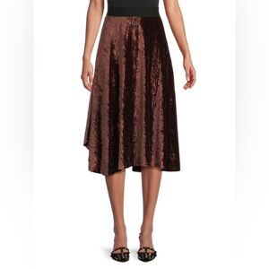 NWOT- CALVIN KLEIN Velvet Midi Flared Skirt in Brown